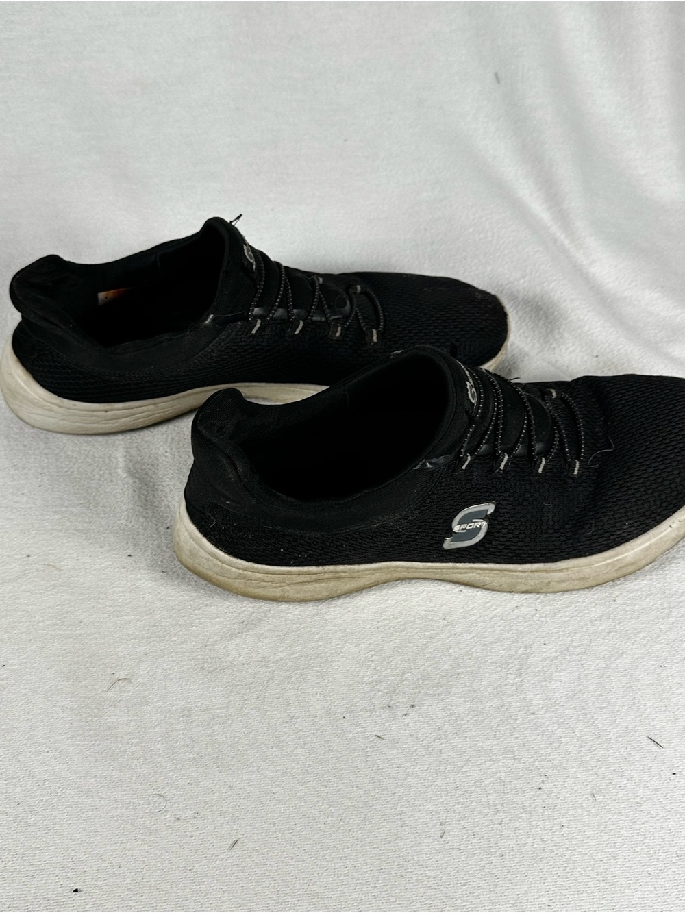 Skechers Black Knit Lace-Up Sneakers with White Soles